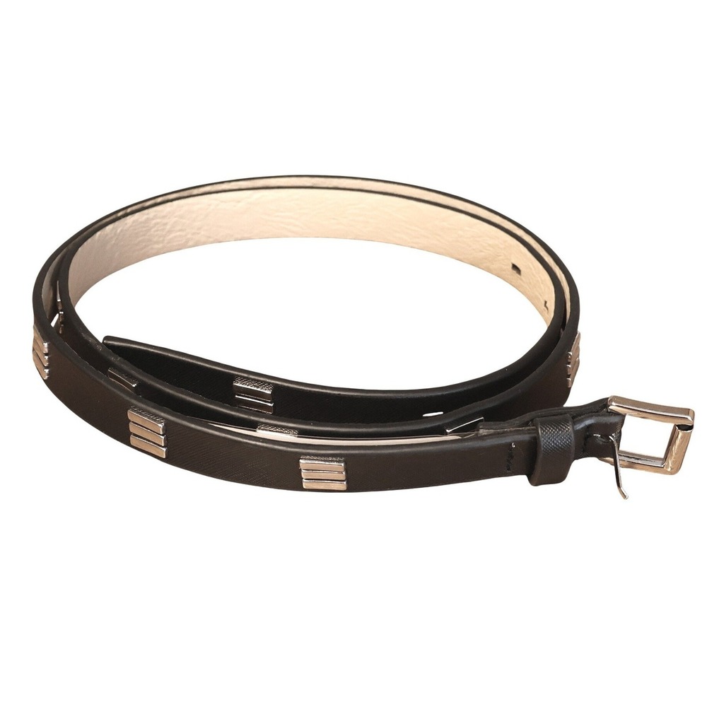 Vince Camuto Vegan Leather Skinny Belt Womens Size M Black Silver Tone Bar NWT